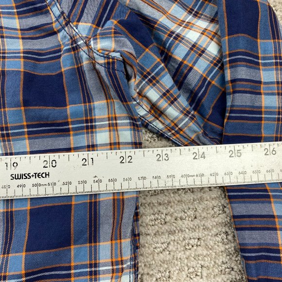 Guess Los Angeles Plaid Shirt Men Large L Blue Orange Casual Button Up Preppy - Picture 7 of 8